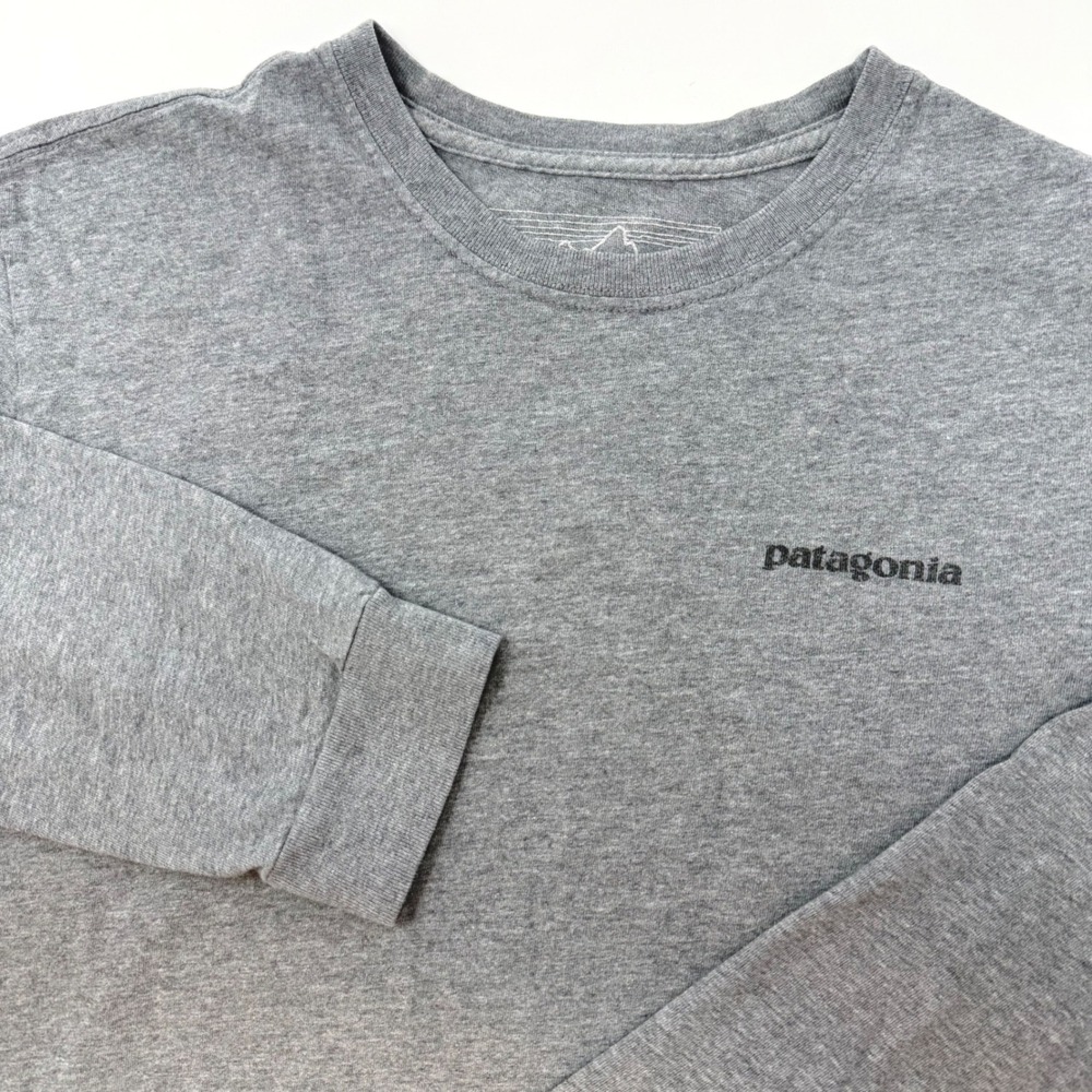 Patagonia Mens Medium Long Sleeve P-6 Logo Organic Cotton T-Shirt Gray USA Made